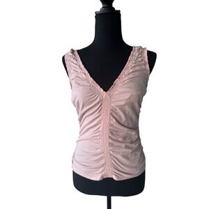 Express Pink Ruched V-Neck Tank Top Women's Small Sleeveless Stretch Knit Y2K